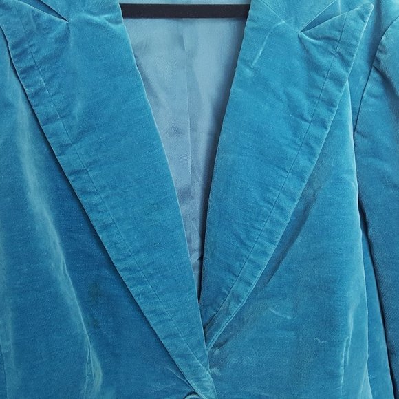NINE WEST Jacket Sz 18W Aquamarine Velvet One Button Cutaway Style Lined - Picture 4 of 7